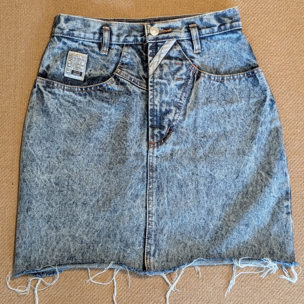 Jordache Blue Denim Acid Wash High Waist Mini Jean Skirt